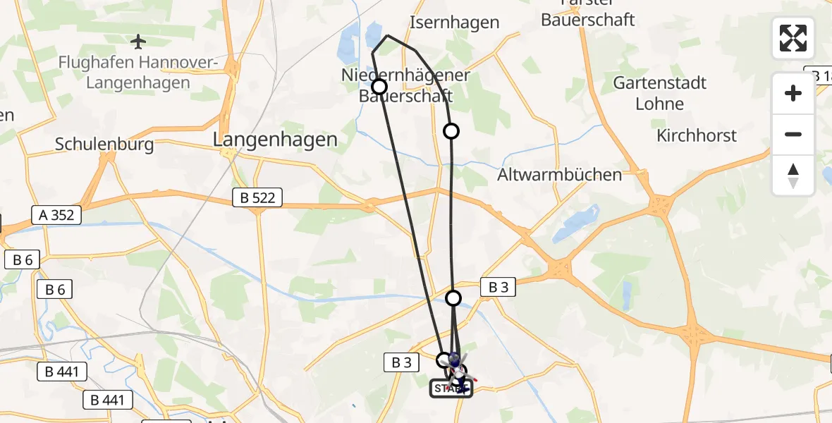 Flugroute Polizeihubschrauber Hannover Luftrettung Hubschrauberlandeplatz (Christoph 4) - Hannover Luftrettung Hubschrauberlandeplatz (Christoph 4), 20 August 2026, 17:03