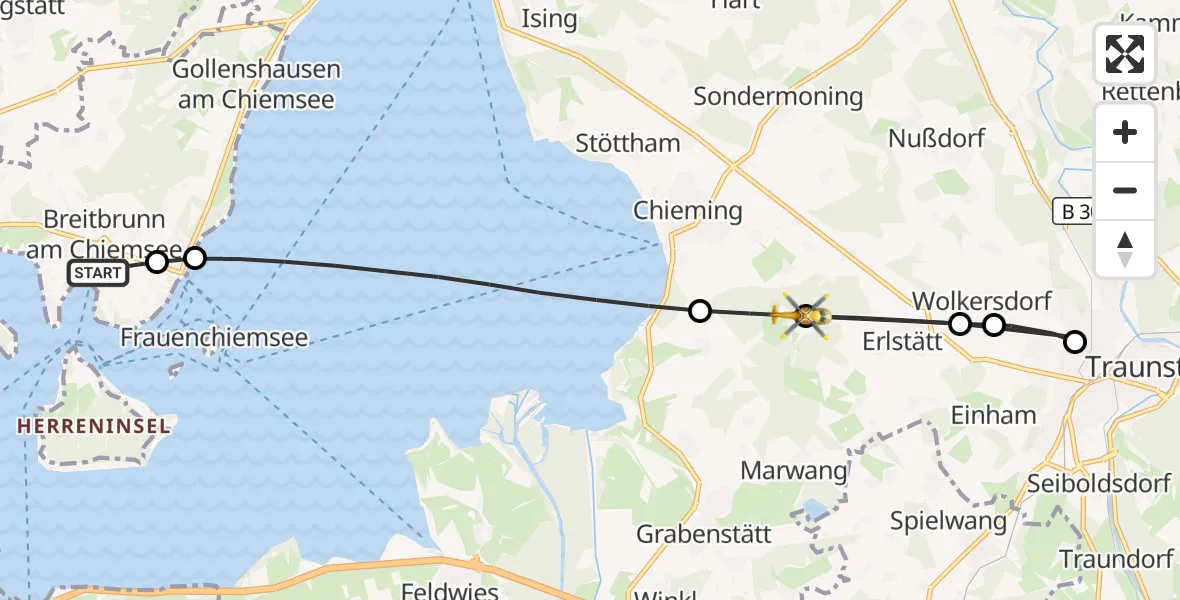 Flugroute Rettungshubschrauber Breitbrunn a.Chiemsee - Grabenstätt, 20 August 2026, 17:09