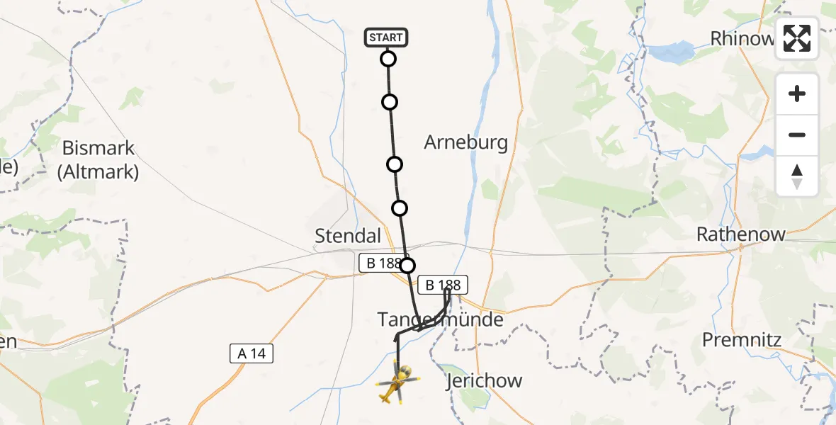 Flugroute Rettungshubschrauber Hohenberg-Krusemark - Tangermünde, 20 August 2026, 17:12