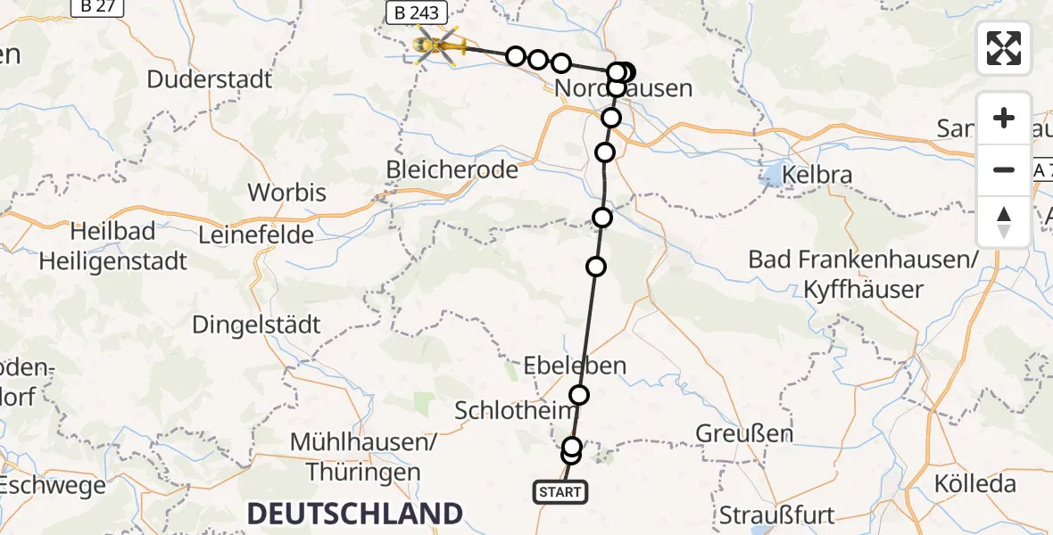 Flugroute Rettungshubschrauber Kirchheilingen - Hohenstein, 20 August 2026, 17:12
