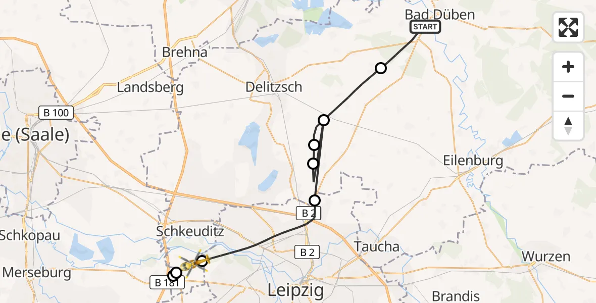 Flugroute Rettungshubschrauber Bad Düben - Schkeuditz, 20 August 2026, 17:13