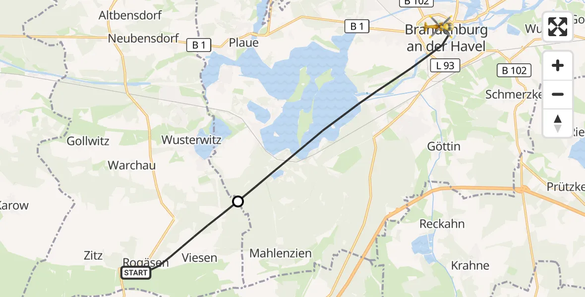 Flugroute Rettungshubschrauber Rosenau - Brandenburg an der Havel, 20 August 2026, 17:20