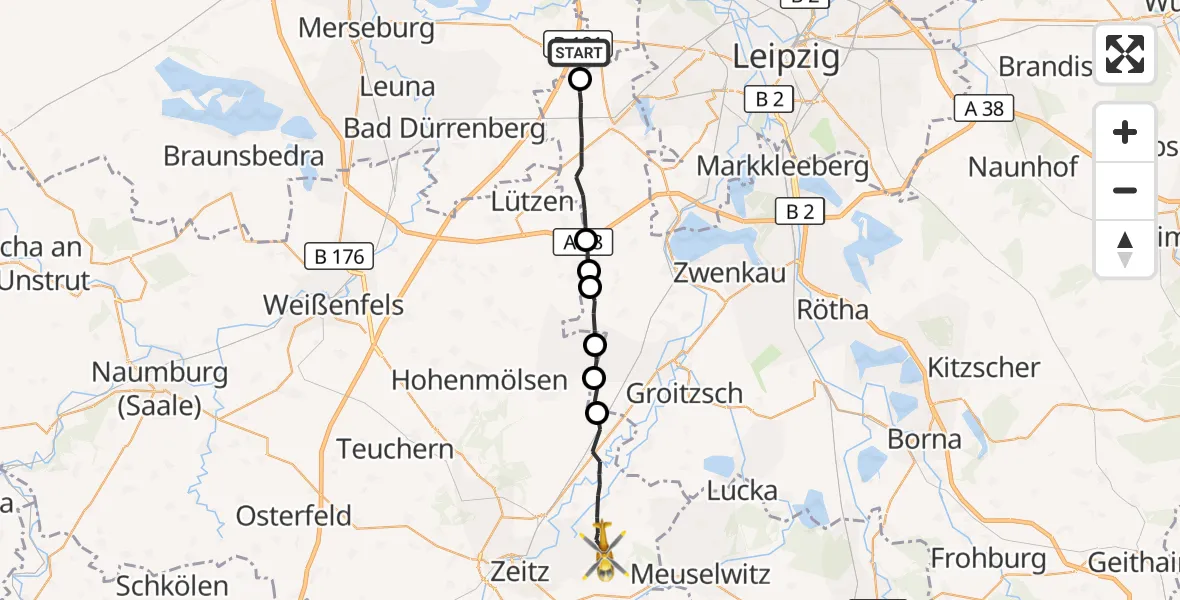 Flugroute Rettungshubschrauber Leuna - Elsteraue, 20 August 2026, 17:27