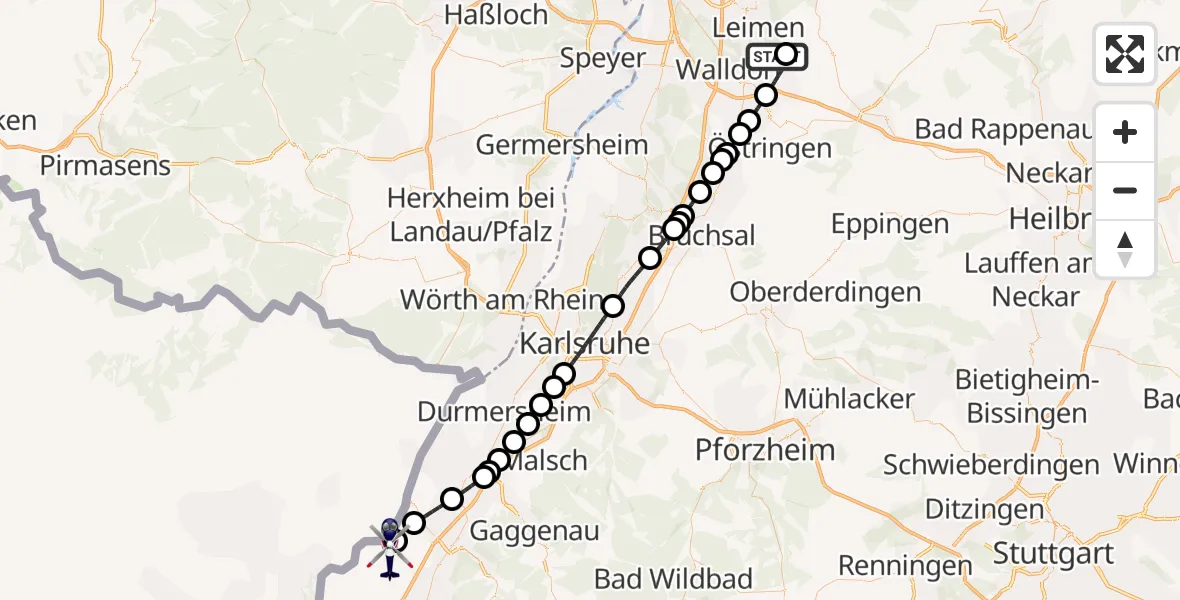 Flugroute Polizeihubschrauber Nußloch - Karlsruhe Baden-Baden Flughafen, 20 August 2026, 17:33