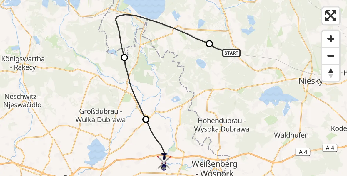 Flugroute Polizeihubschrauber Kreba-Neudorf - Malschwitz, 20 August 2026, 18:01