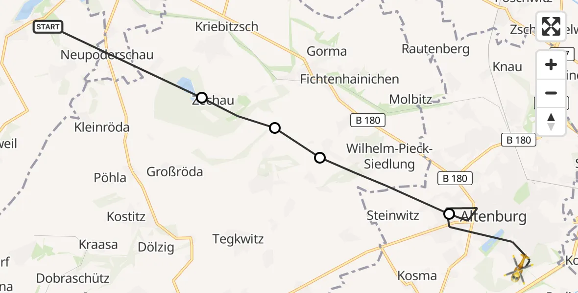Flugroute Rettungshubschrauber Elsteraue - Altenburg, 20 August 2026, 18:04