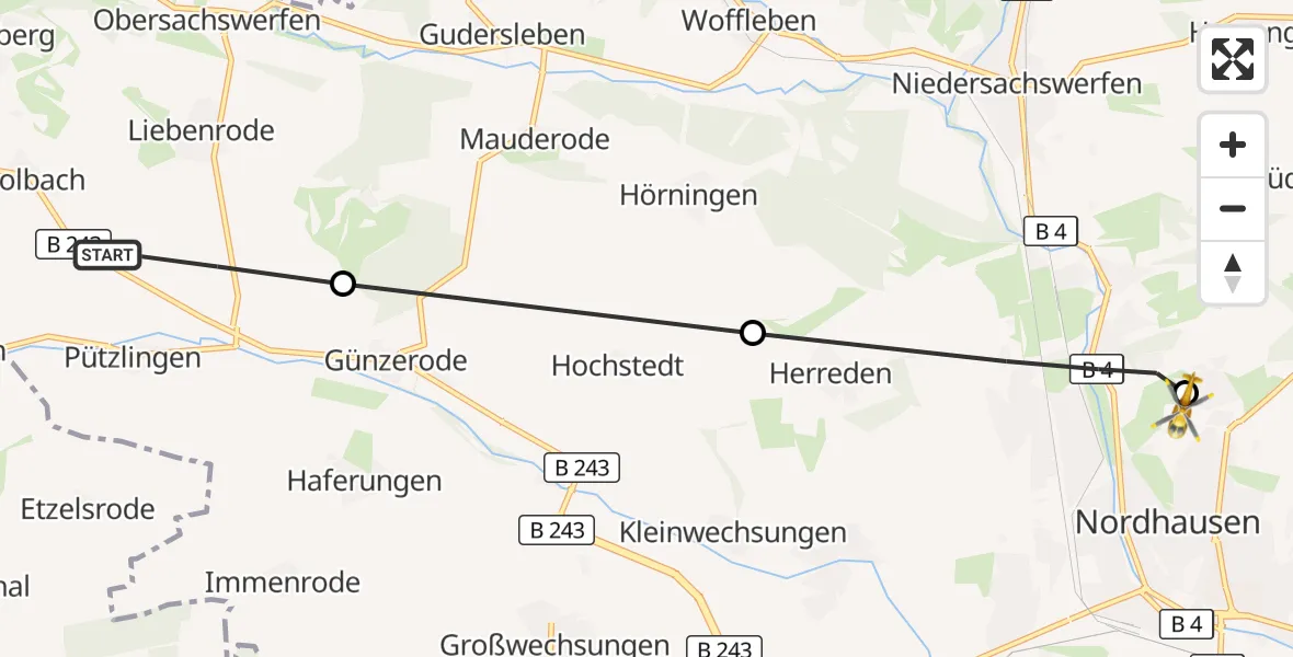 Flugroute Rettungshubschrauber Hohenstein - Südharz Hospital Nordhausen, 20 August 2026, 18:18