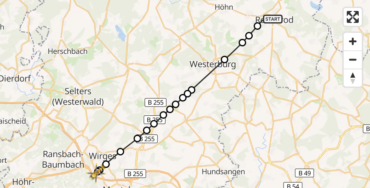 Flugroute Rettungshubschrauber Rennerod - Dernbach Sacred Heart Hospital, 20 August 2026, 18:24