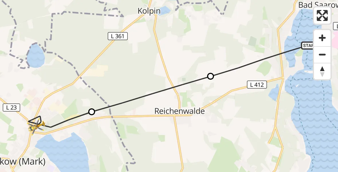 Flugroute Rettungshubschrauber Bad Saarow - Storkow (Mark), 20 August 2026, 18:24
