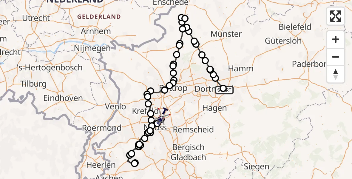 Flugroute Polizeihubschrauber Dortmund Flughafen - Düsseldorf Flughafen, 20 August 2026, 18:40