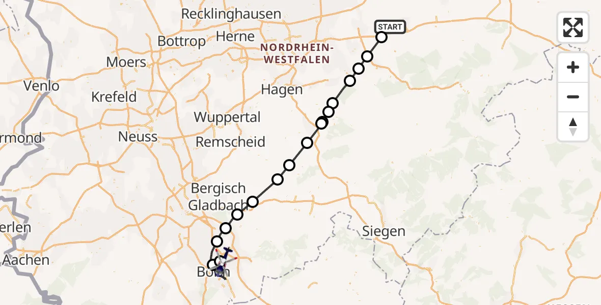Flugroute Polizeihubschrauber Soest - Sankt Augustin, 20 August 2026, 18:57