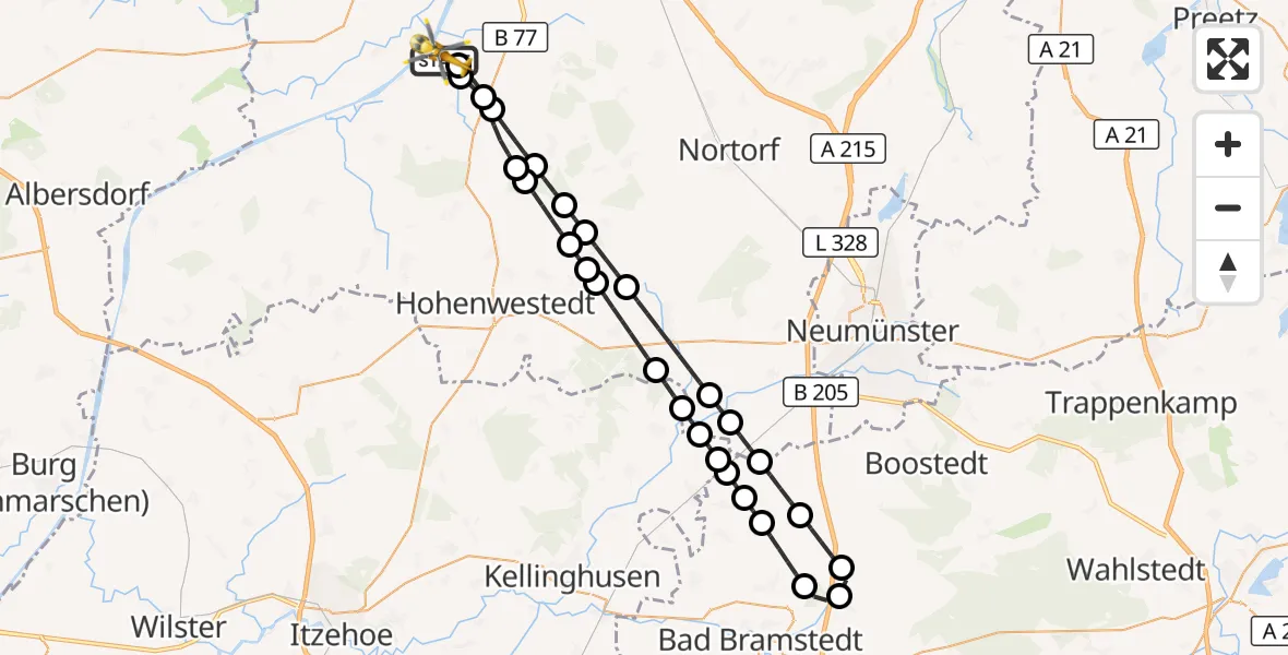 Flugroute Ambulanzhubschrauber Hörsten - Rendsburg-Schachtholm Flugplatz, 20 August 2026, 19:11
