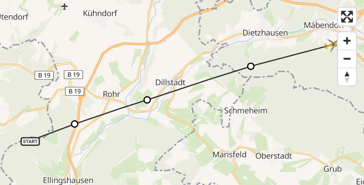 Flugroute Rettungshubschrauber Ellingshausen - Suhl, 20 August 2026, 19:11