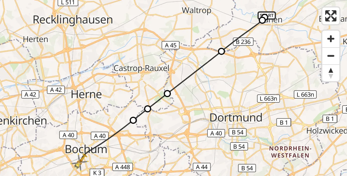 Flugroute Rettungshubschrauber Sankt Marien Hospital - Bochum, 20 August 2026, 20:26