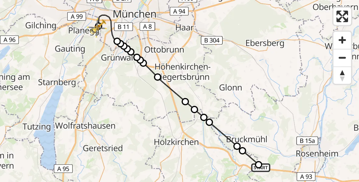 Flugroute Rettungshubschrauber Bad Feilnbach - DRF Air Rescue München Hubschrauberlandeplatz, 20 August 2026, 20:50