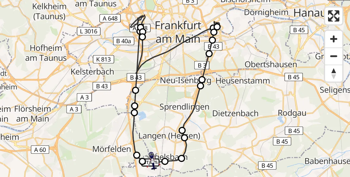 Flugroute Polizeihubschrauber Flughafen Frankfurt-Egelsbach - Flughafen Frankfurt-Egelsbach, 20 August 2026, 21:20