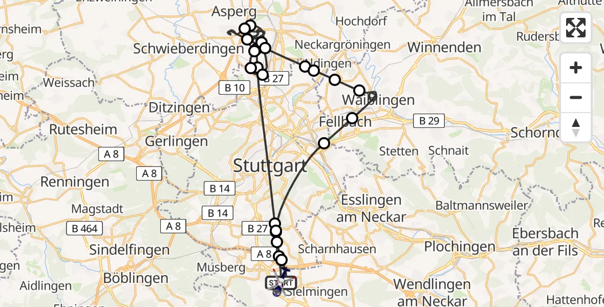 Flugroute Polizeihubschrauber Flughafen Stuttgart - Flughafen Stuttgart, 20 August 2026, 21:43