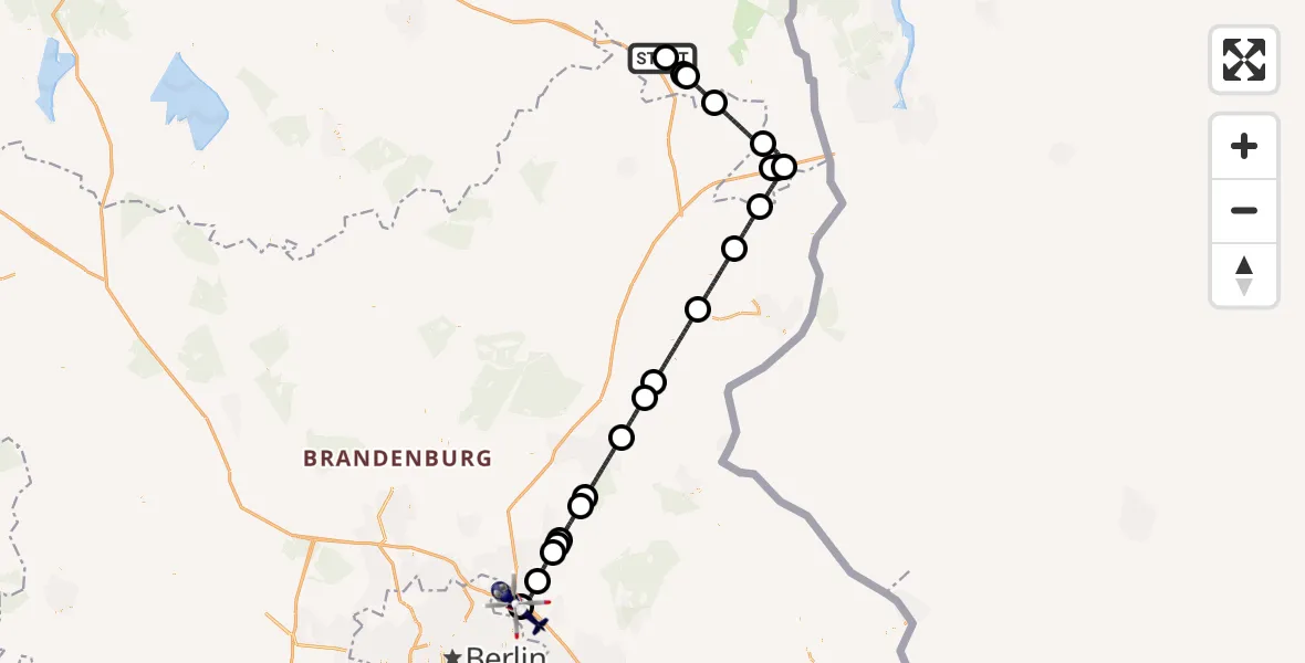 Flugroute Polizeihubschrauber Papendorf - Ahrensfelde Hubschrauberlandeplatz, 20 August 2026, 22:11
