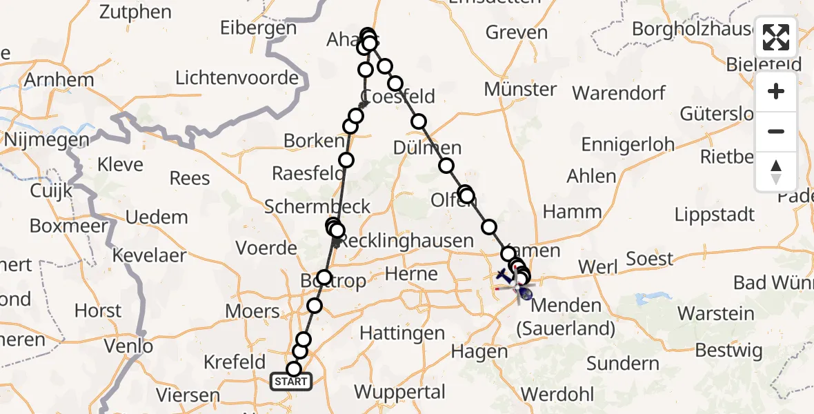 Flugroute Polizeihubschrauber Düsseldorf Flughafen - Dortmund Flughafen, 20 August 2026, 22:26