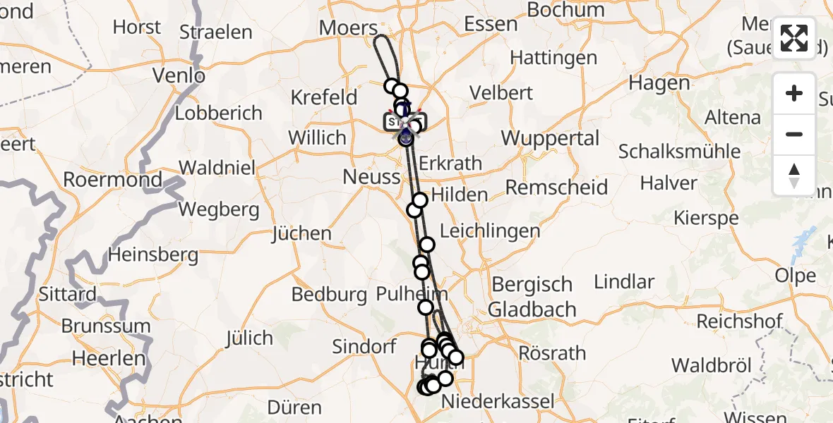 Flugroute Polizeihubschrauber Düsseldorf Flughafen - Düsseldorf Flughafen, 21 August 2026, 00:11