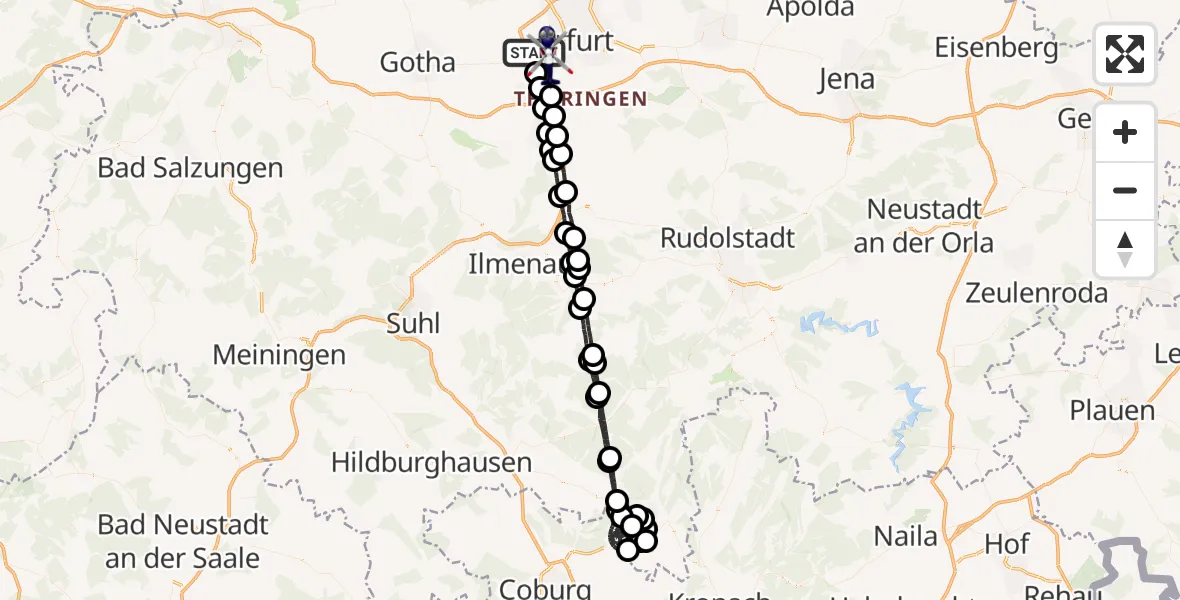 Flugroute Polizeihubschrauber Erfurt - Erfurt, 21 August 2026, 00:34