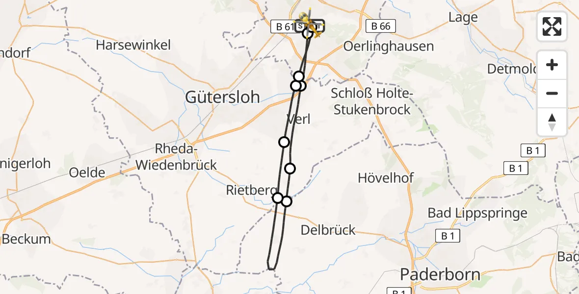 Flugroute Rettungshubschrauber Luftrettungszentrum Bielefeld - Luftrettungszentrum Bielefeld, 21 August 2026, 05:02