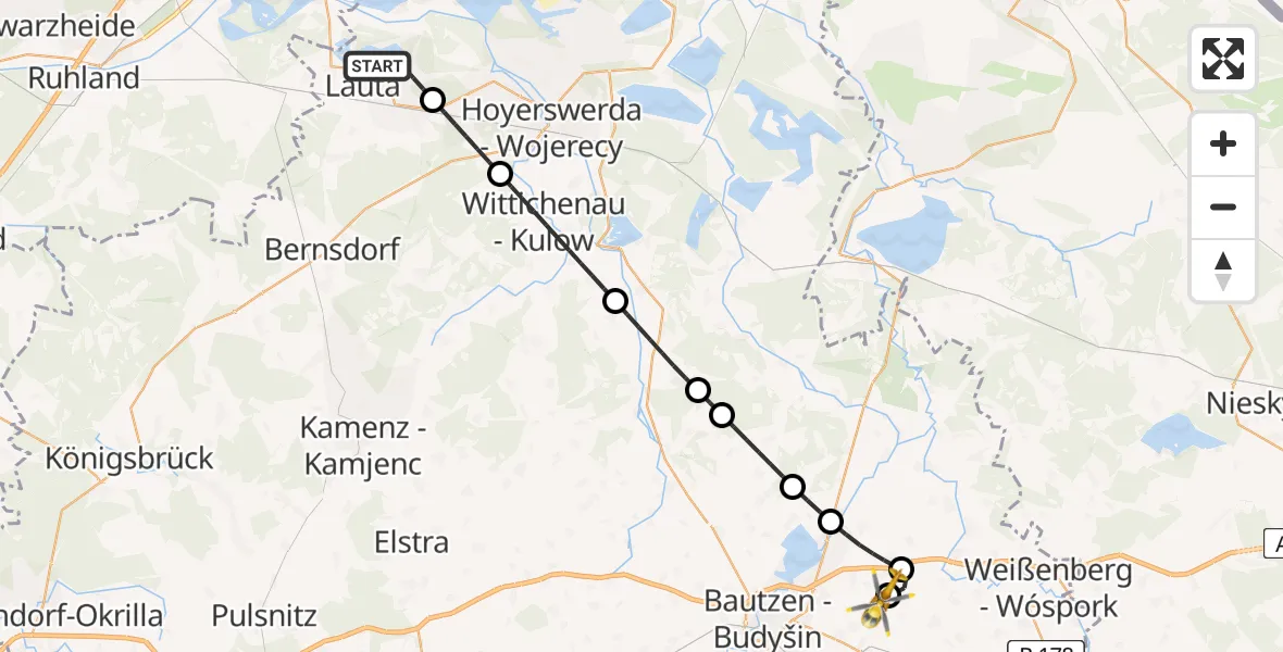 Flugroute Rettungshubschrauber Lauta - Bautzen Flugplatz, 21 August 2026, 05:35
