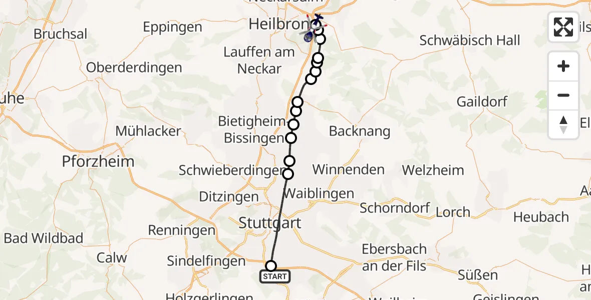 Flugroute Polizeihubschrauber Flughafen Stuttgart - Weinsberg, 21 August 2026, 05:39