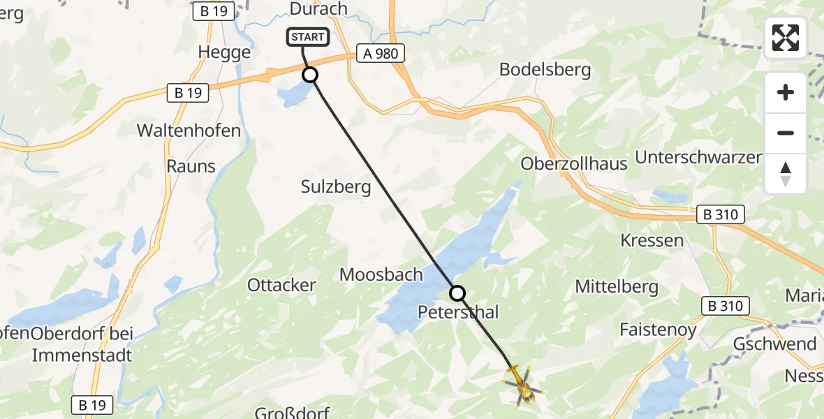 Flugroute Rettungshubschrauber Kempten-Durach Flugplatz - Wertach, 21 August 2026, 05:44