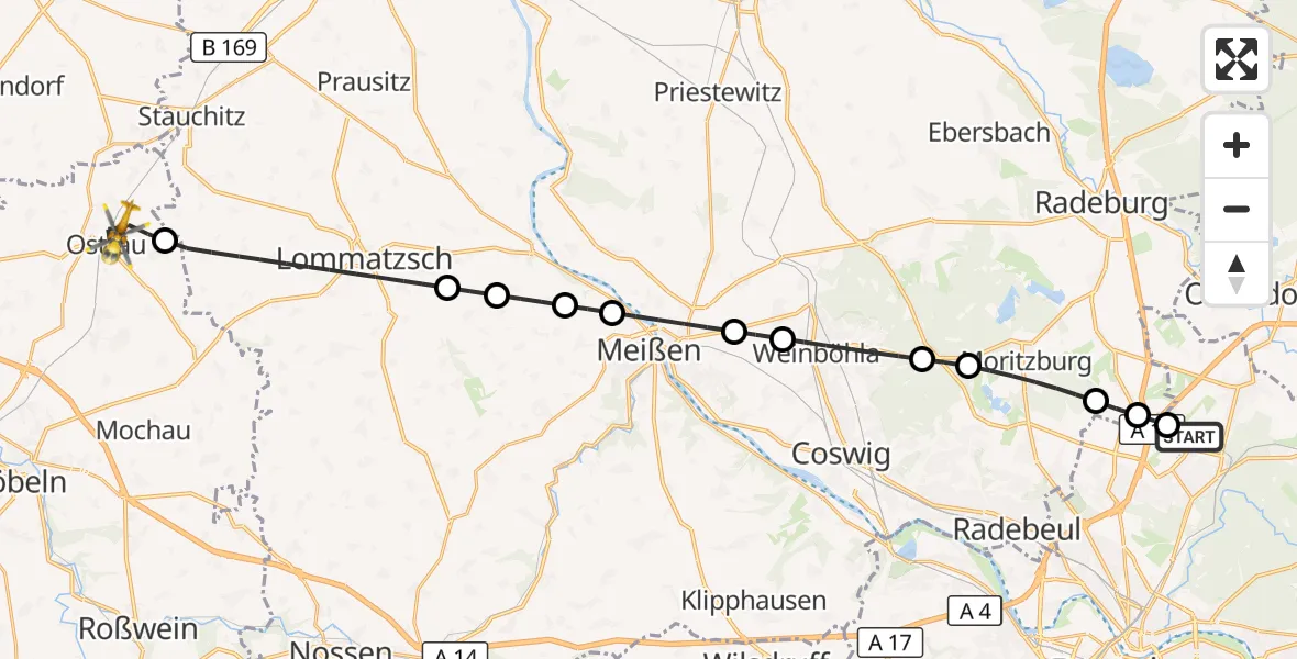 Flugroute Rettungshubschrauber Dresden Bundespolizei Hubschrauberlandeplatz - Jahnatal, 21 August 2026, 05:58