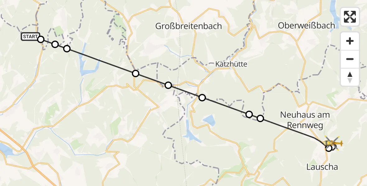 Flugroute Rettungshubschrauber Schleusingen - Lauscha, 21 August 2026, 06:08