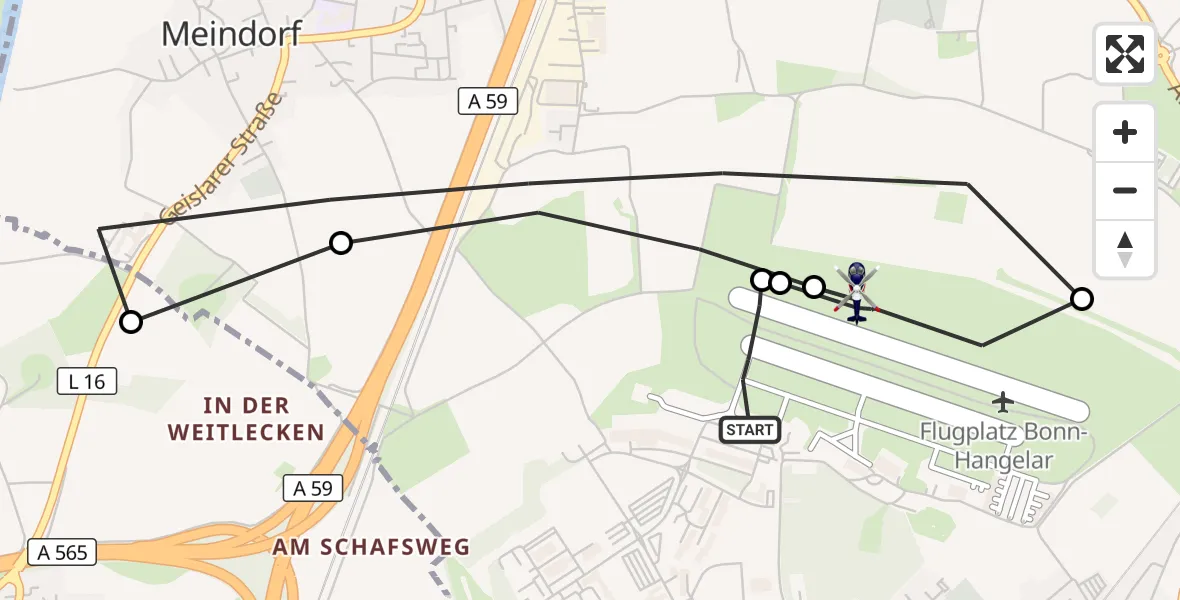 Flugroute Polizeihubschrauber Bonn-Hangelar Flugplatz - Bonn-Hangelar Flugplatz, 21 August 2026, 06:22