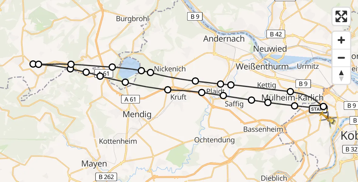 Flugroute Rettungshubschrauber Koblenz - Koblenz, 21 August 2026, 06:39