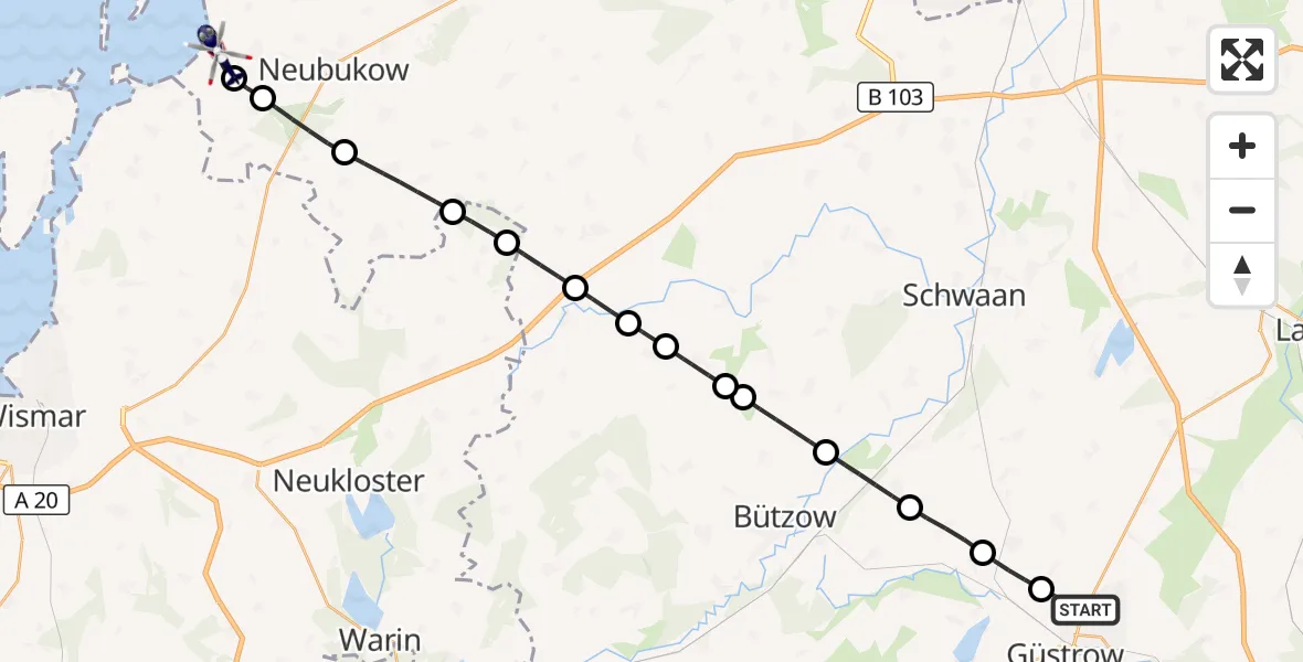 Flugroute Polizeihubschrauber Güstrow - Am Salzhaff, 21 August 2026, 06:53