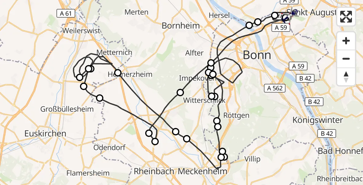 Flugroute Polizeihubschrauber Sankt Augustin - Sankt Augustin, 21 August 2026, 06:57