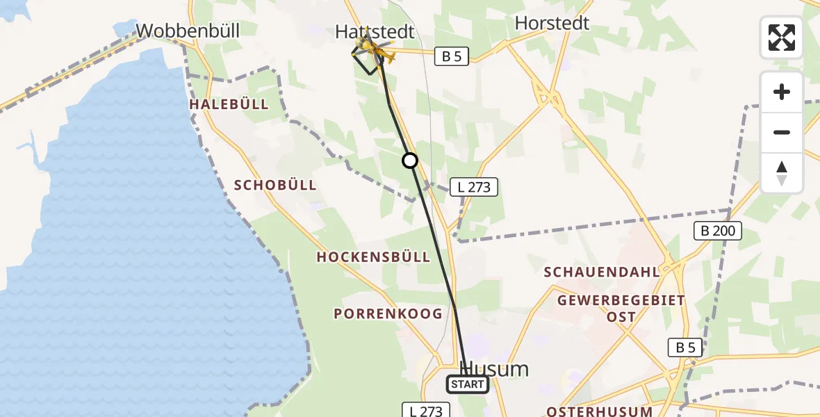 Flugroute Ambulanzhubschrauber Husum - Hattstedt, 21 August 2026, 07:27