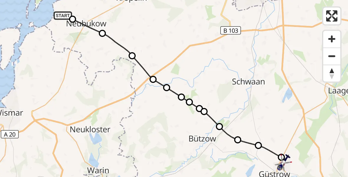 Flugroute Polizeihubschrauber Am Salzhaff - Güstrow, 21 August 2026, 07:46