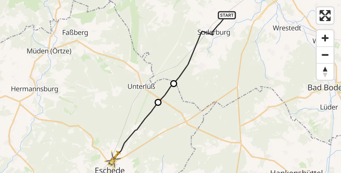 Flugroute Rettungshubschrauber Suderburg - Eschede, 21 August 2026, 07:51