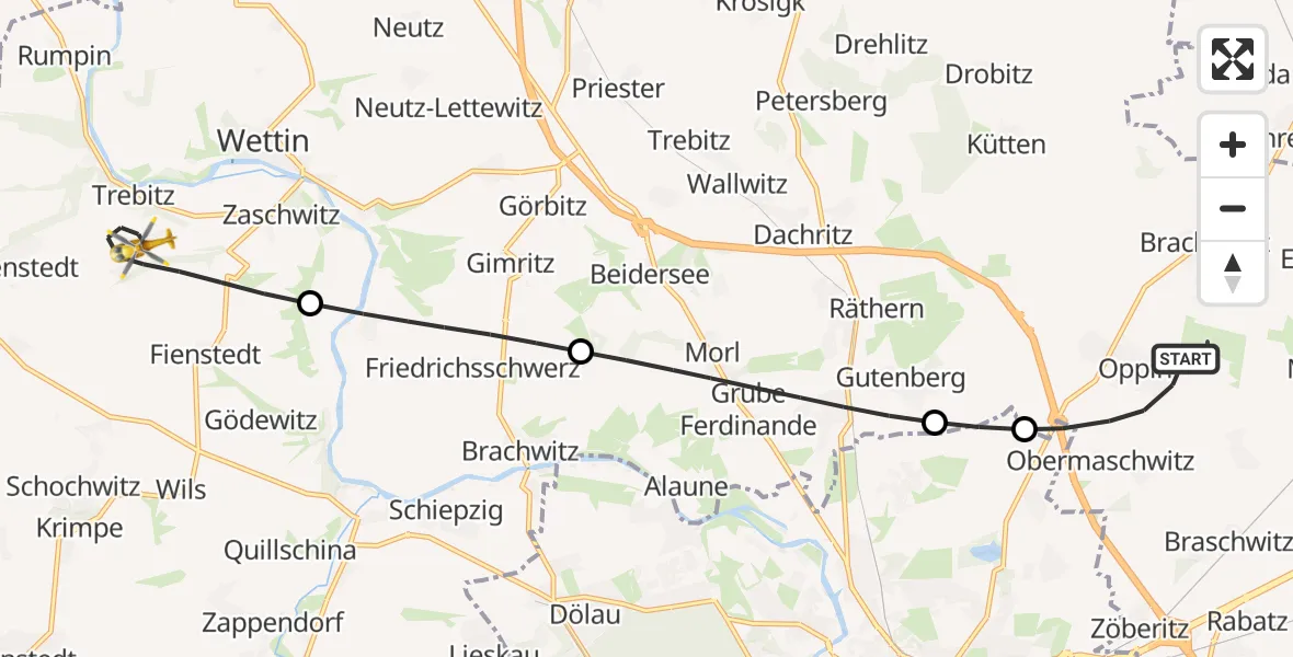 Flugroute Rettungshubschrauber Landsberg - Salzatal, 21 August 2026, 07:53