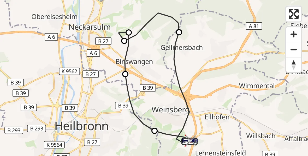Flugroute Polizeihubschrauber Weinsberg - Weinsberg, 21 August 2026, 07:54