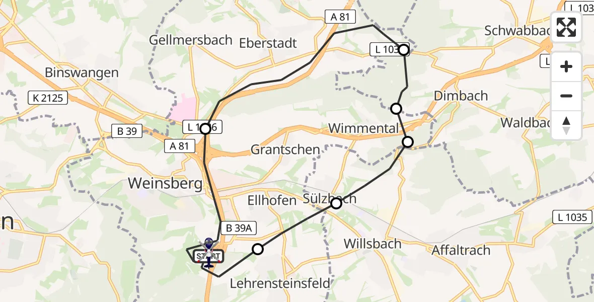Flugroute Polizeihubschrauber Weinsberg - Weinsberg, 21 August 2026, 08:02