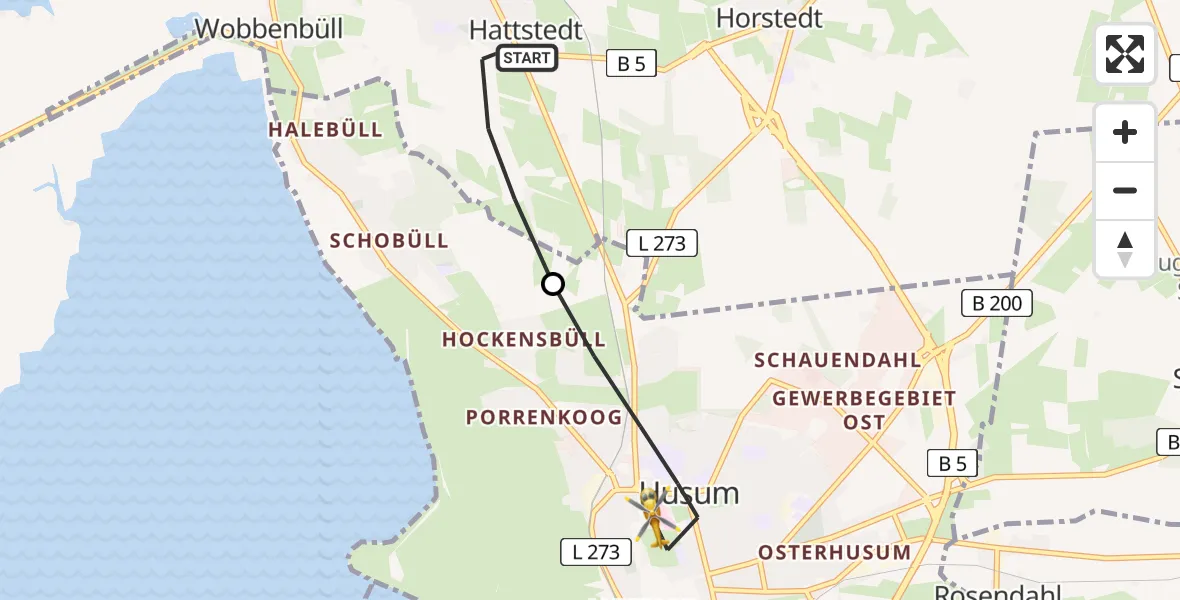 Flugroute Ambulanzhubschrauber Hattstedt - Husum, 21 August 2026, 08:09