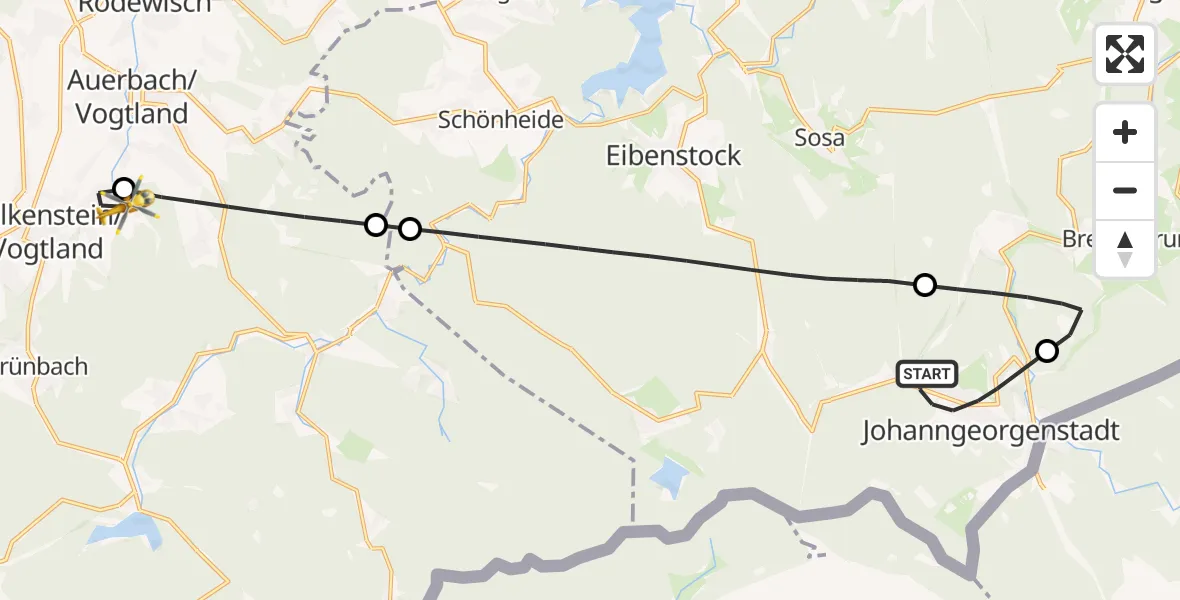 Flugroute Rettungshubschrauber Johanngeorgenstadt - Ellefeld, 21 August 2026, 08:09