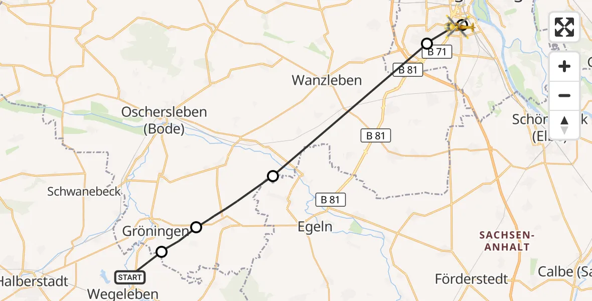 Flugroute Rettungshubschrauber Wegeleben - Magdeburg University Hospital, 21 August 2026, 08:11
