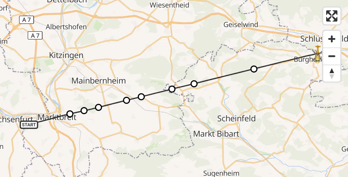 Flugroute Rettungshubschrauber Marktbreit - Burghaslach, 21 August 2026, 08:14