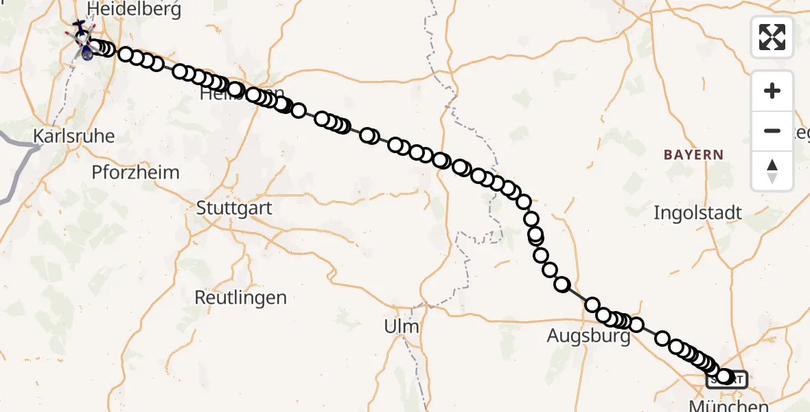 Flugroute Polizeihubschrauber Oberschleißheim - Speyer, 21 August 2026, 08:15
