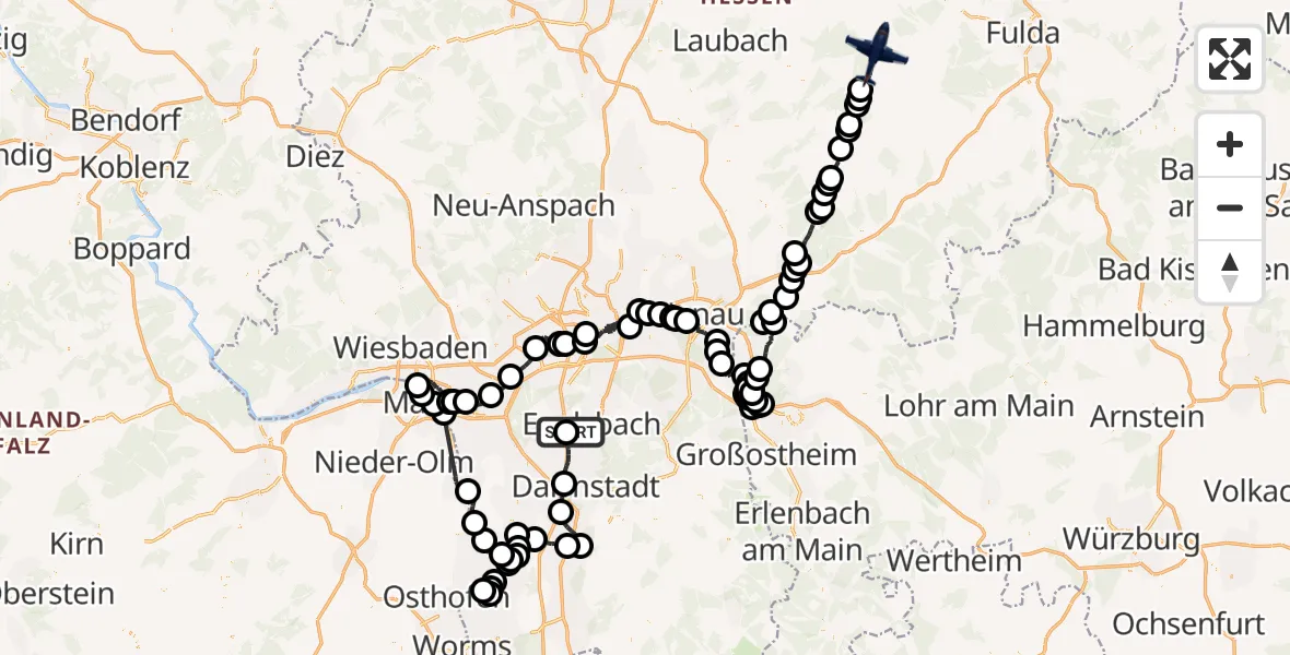 Flugroute Polizeiflugzeug Erzhausen - Grebenhain, 21 August 2026, 08:17