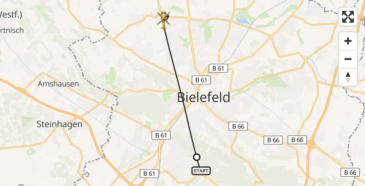 Flugroute Rettungshubschrauber Luftrettungszentrum Bielefeld - Bielefeld, 21 August 2026, 08:18