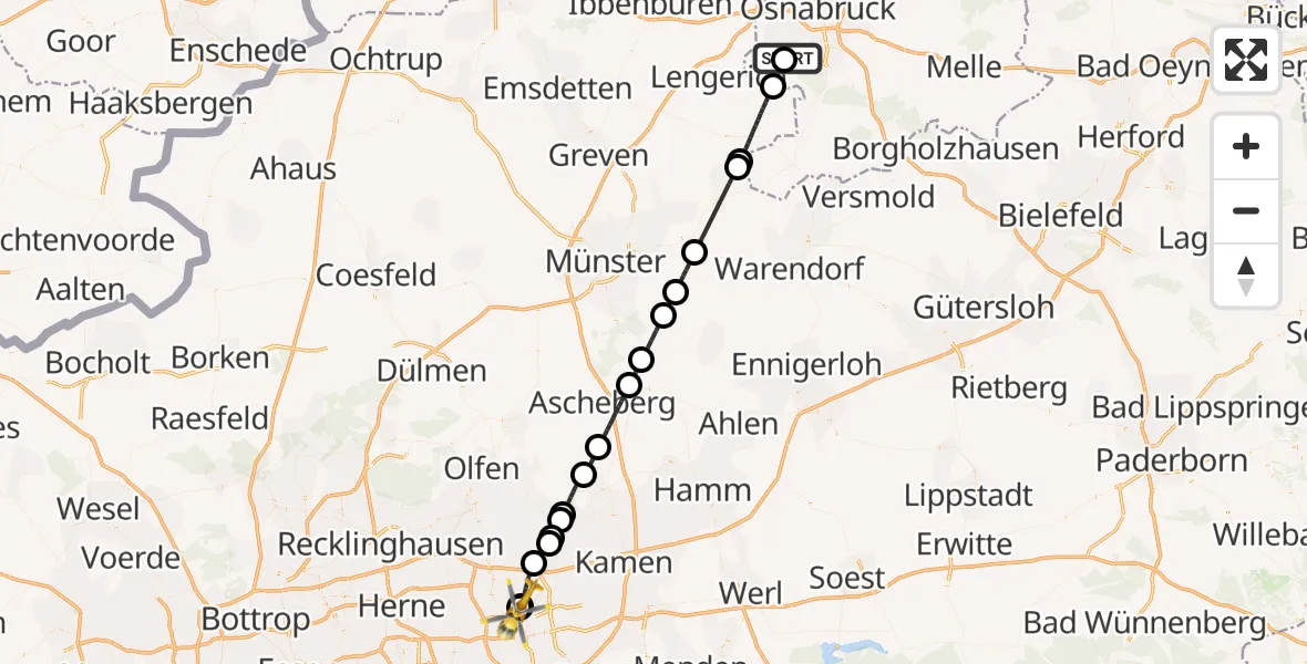 Flugroute Ambulanzhubschrauber Hasbergen - Dortmund Hospital North, 21 August 2026, 08:32