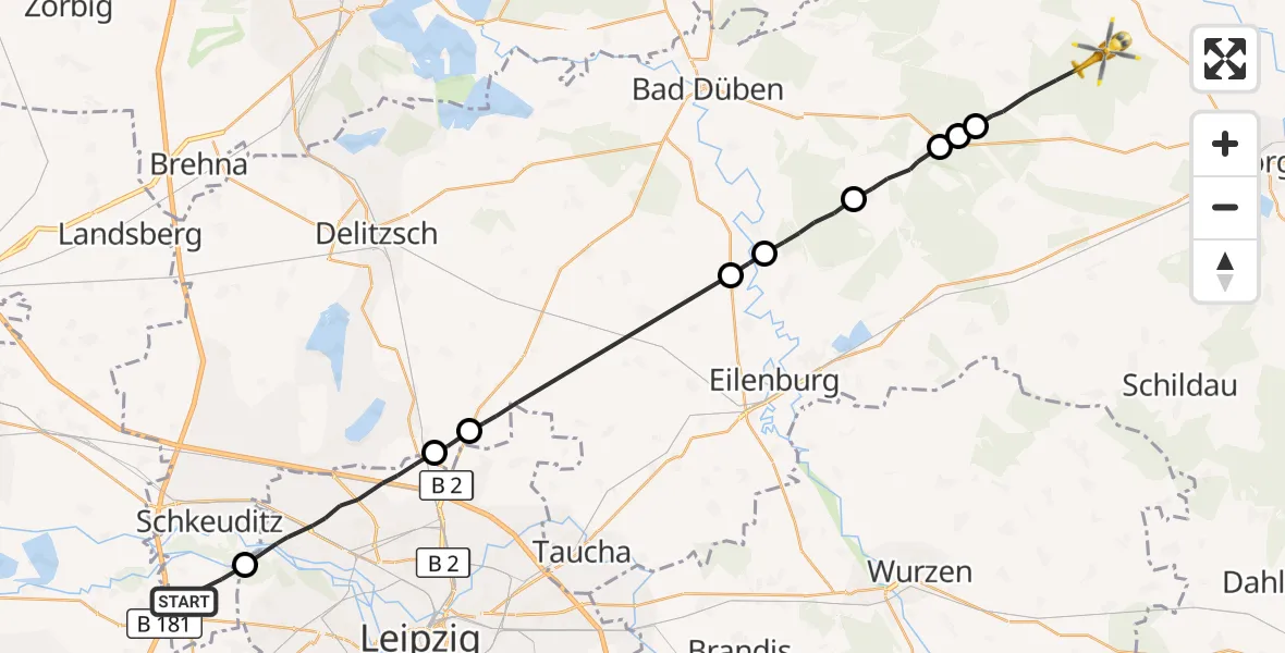 Flugroute Rettungshubschrauber Schkeuditz - Trossin, 21 August 2026, 08:32